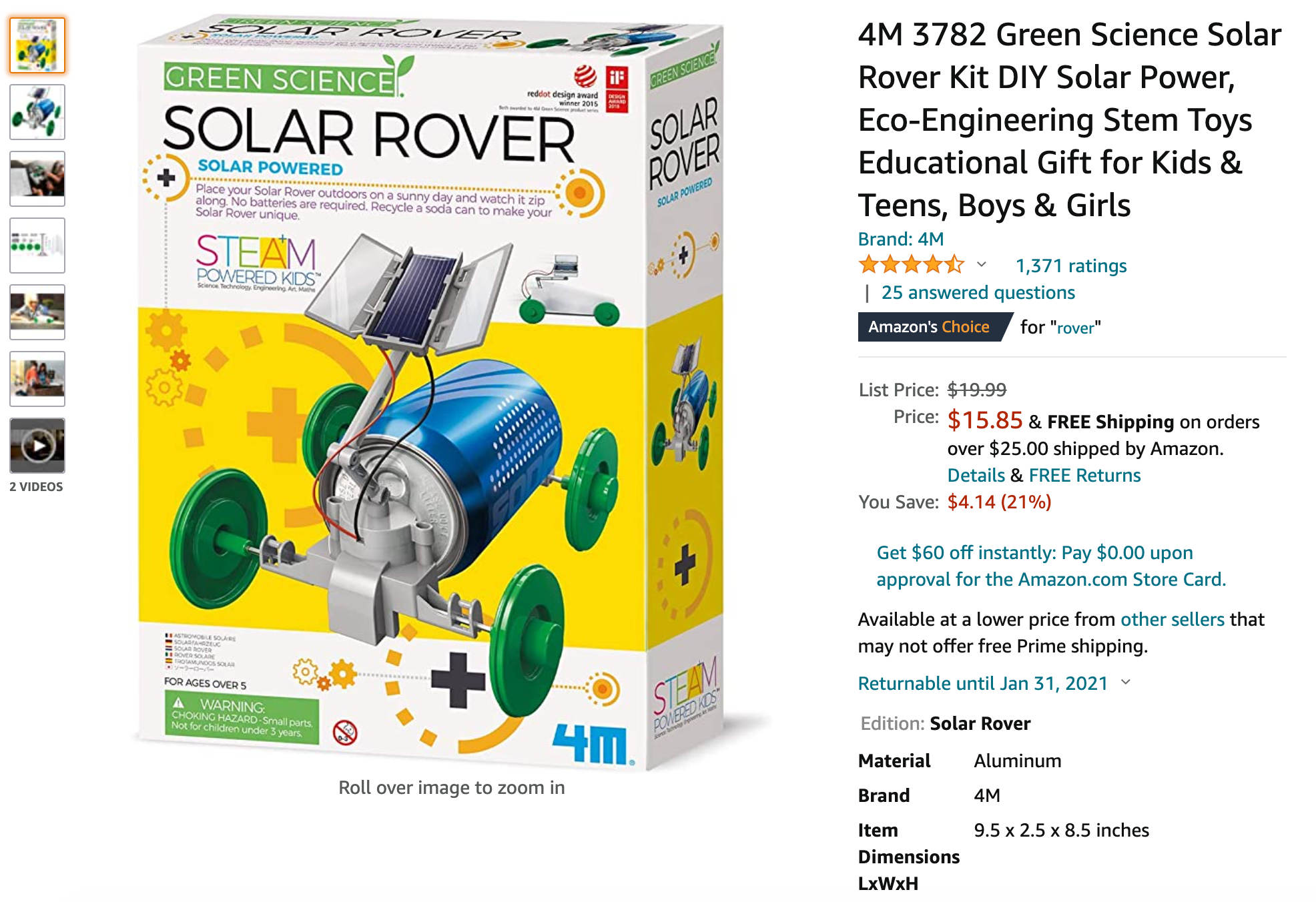 4M 3782 Green Science Solar Rover Kit DIY Solar Power, Eco-Engineering .jpg
